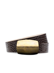 Milou Belt in Chocolate Croc Embossed | L'AGENCE US
