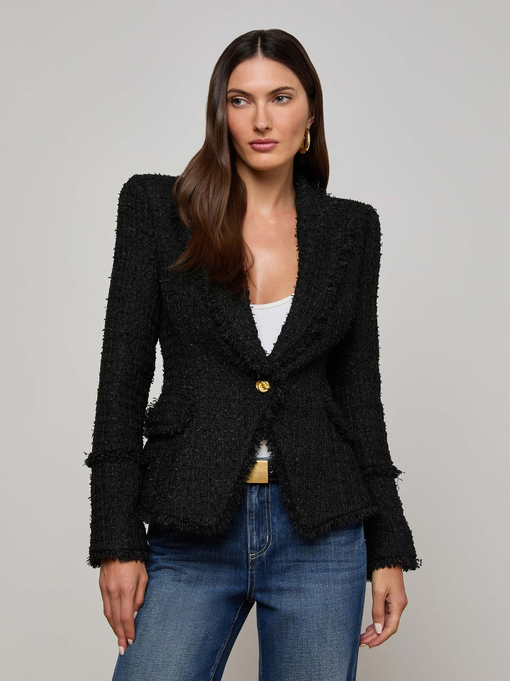 Kaisley Frayed Trim Blazer in Black | L'AGENCE near me
