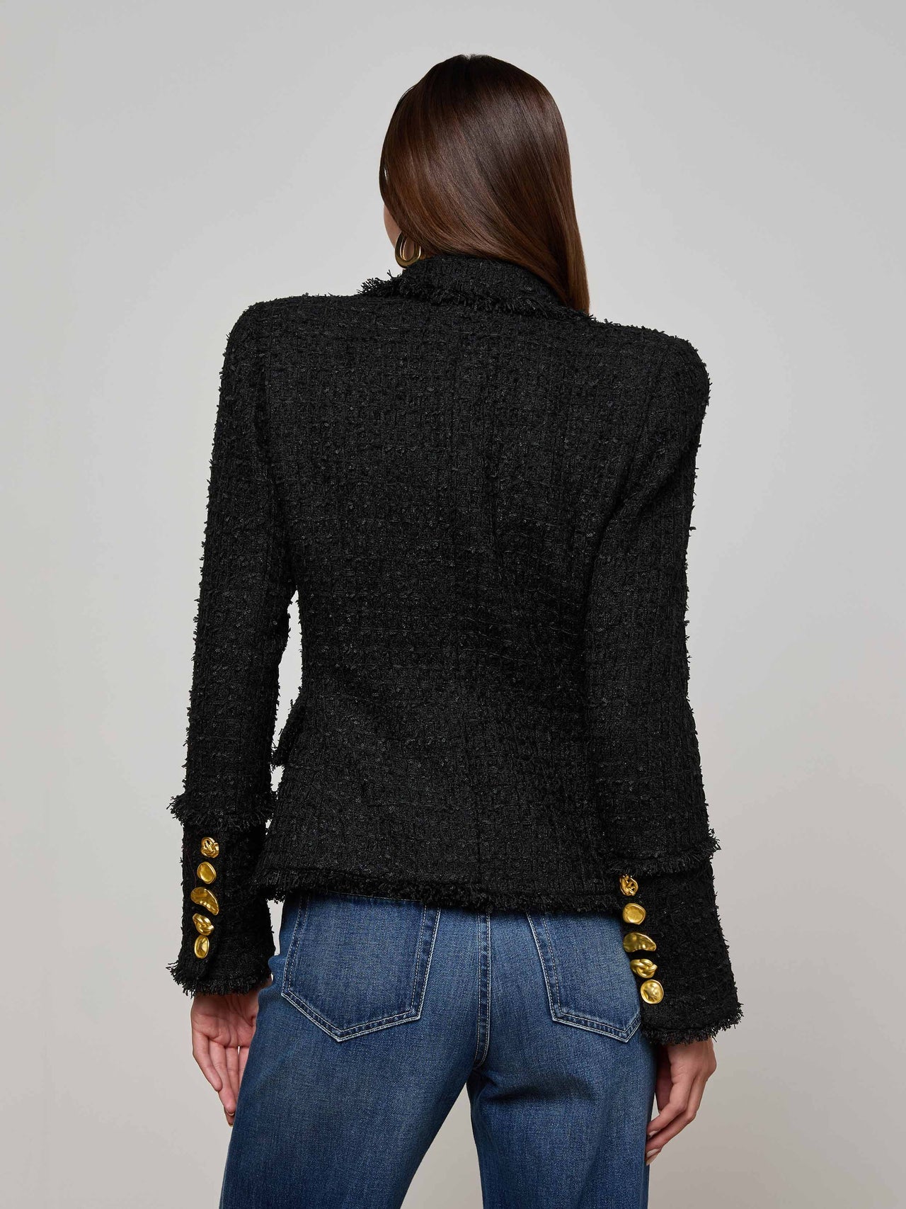 Kaisley Frayed Trim Blazer in Black | L'AGENCE near me