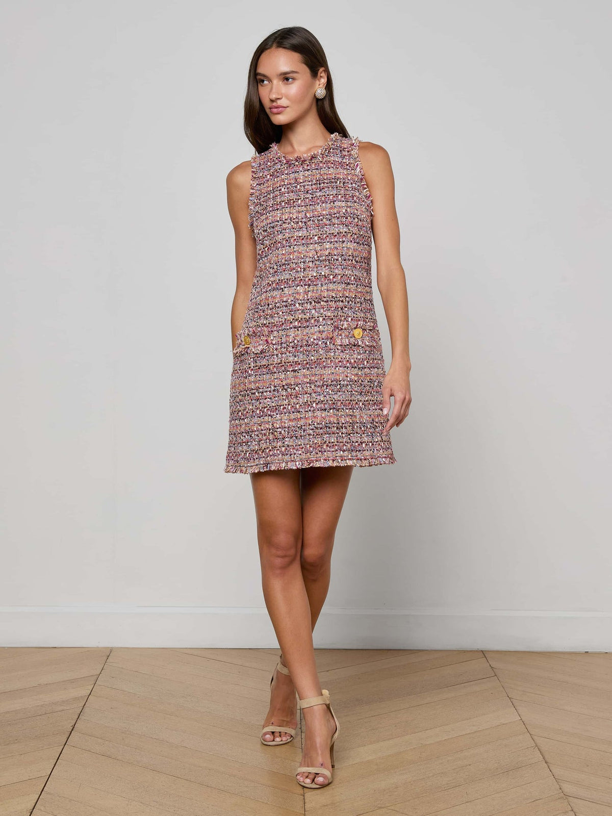 Florian Tweed Shift Dress in Mauve/Tan Multi Tweed | L'AGENCE sale