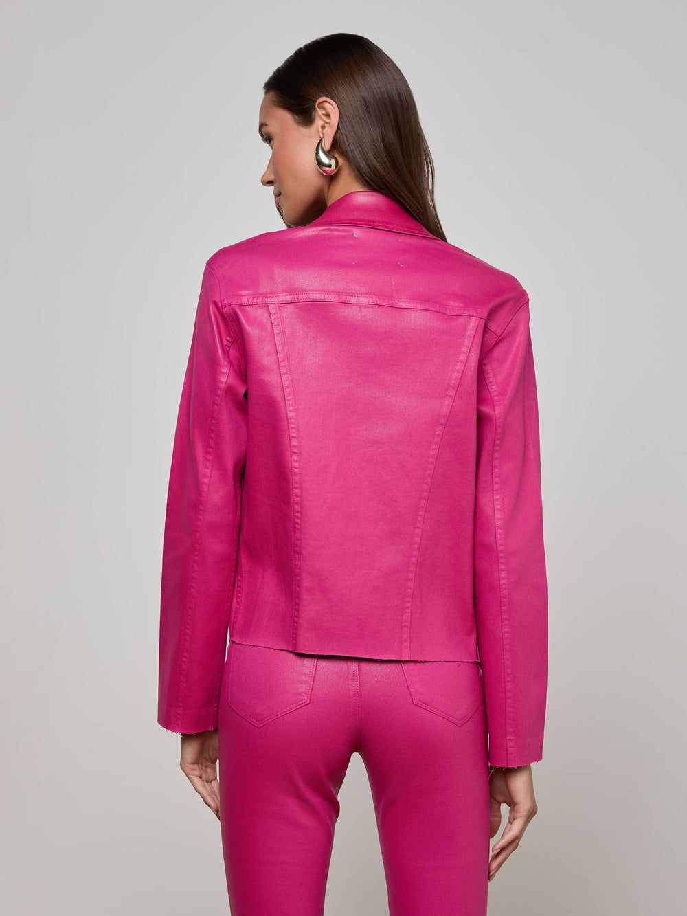 Janelle Coated Jean Jacket in Pink Coated | L'AGENCE for sale