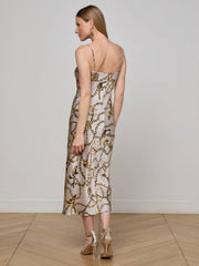 Seridie Silk Slip Dress in Smoke Grey/Gold Long Horn Chain | L'AGENCE discount