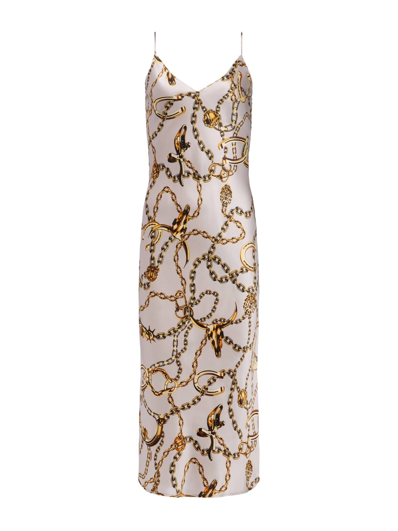 Seridie Silk Slip Dress in Smoke Grey/Gold Long Horn Chain | L'AGENCE discount