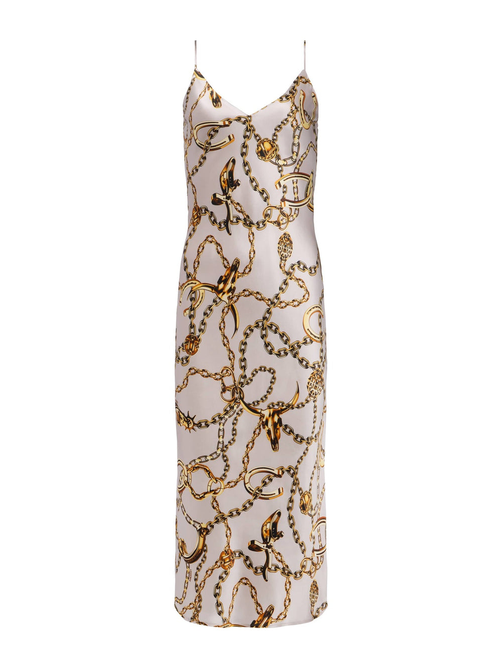 Seridie Silk Slip Dress in Smoke Grey/Gold Long Horn Chain | L'AGENCE discount
