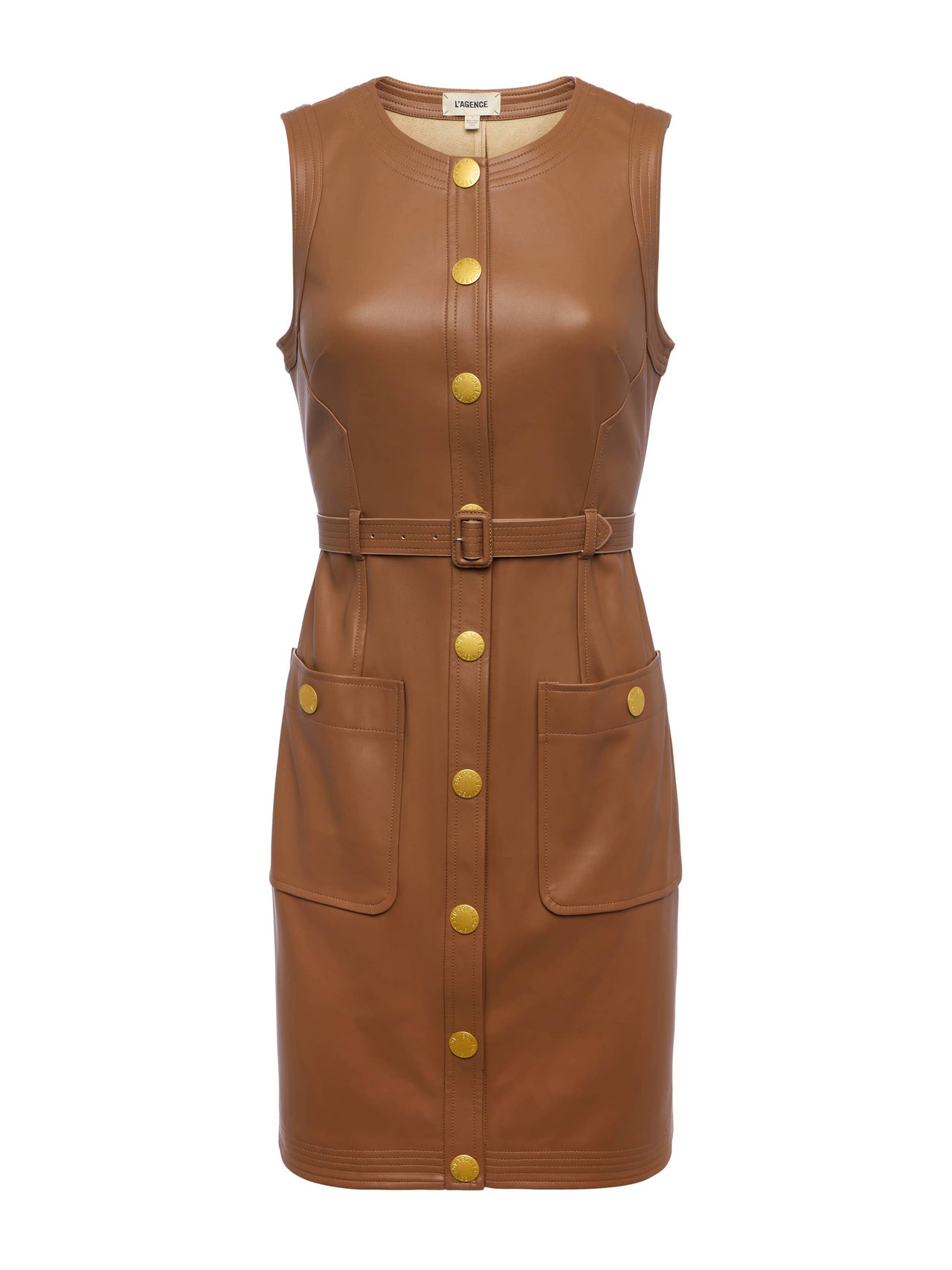 Ronin Vegan Leather Dress in Soft Cognac | L'AGENCE Women