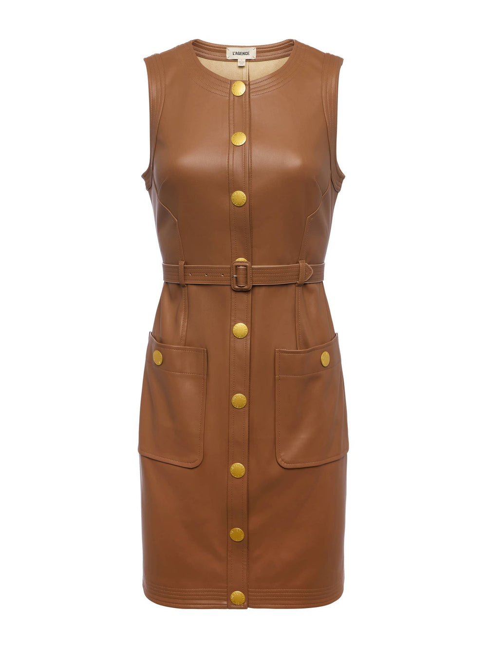 Ronin Vegan Leather Dress in Soft Cognac | L'AGENCE Women