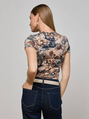 Ressi Fitted Tee in Tan Multi Western Toile | L'AGENCE sale