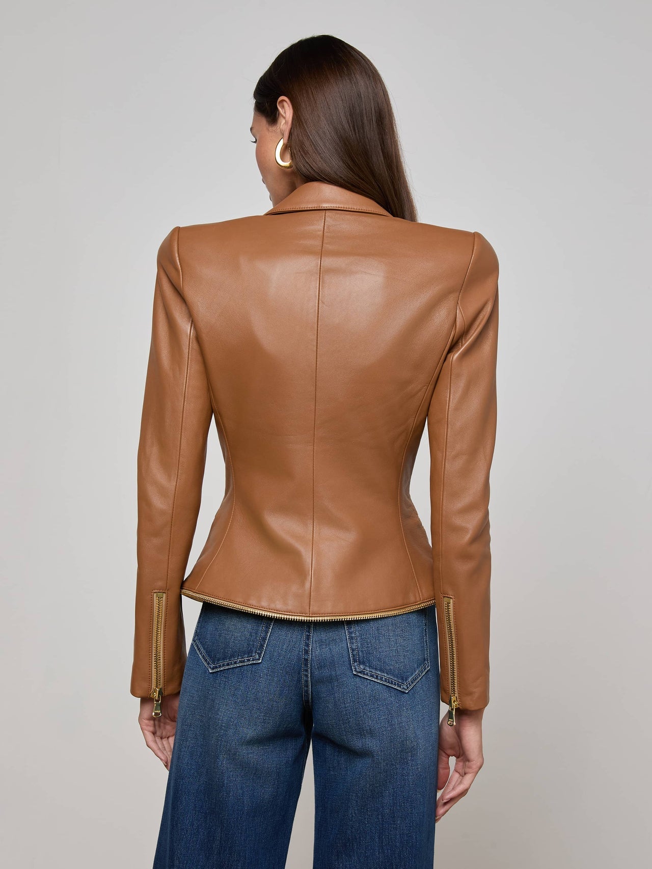 Ottilie Leather Blazer in Soft Cognac | L'AGENCE Women