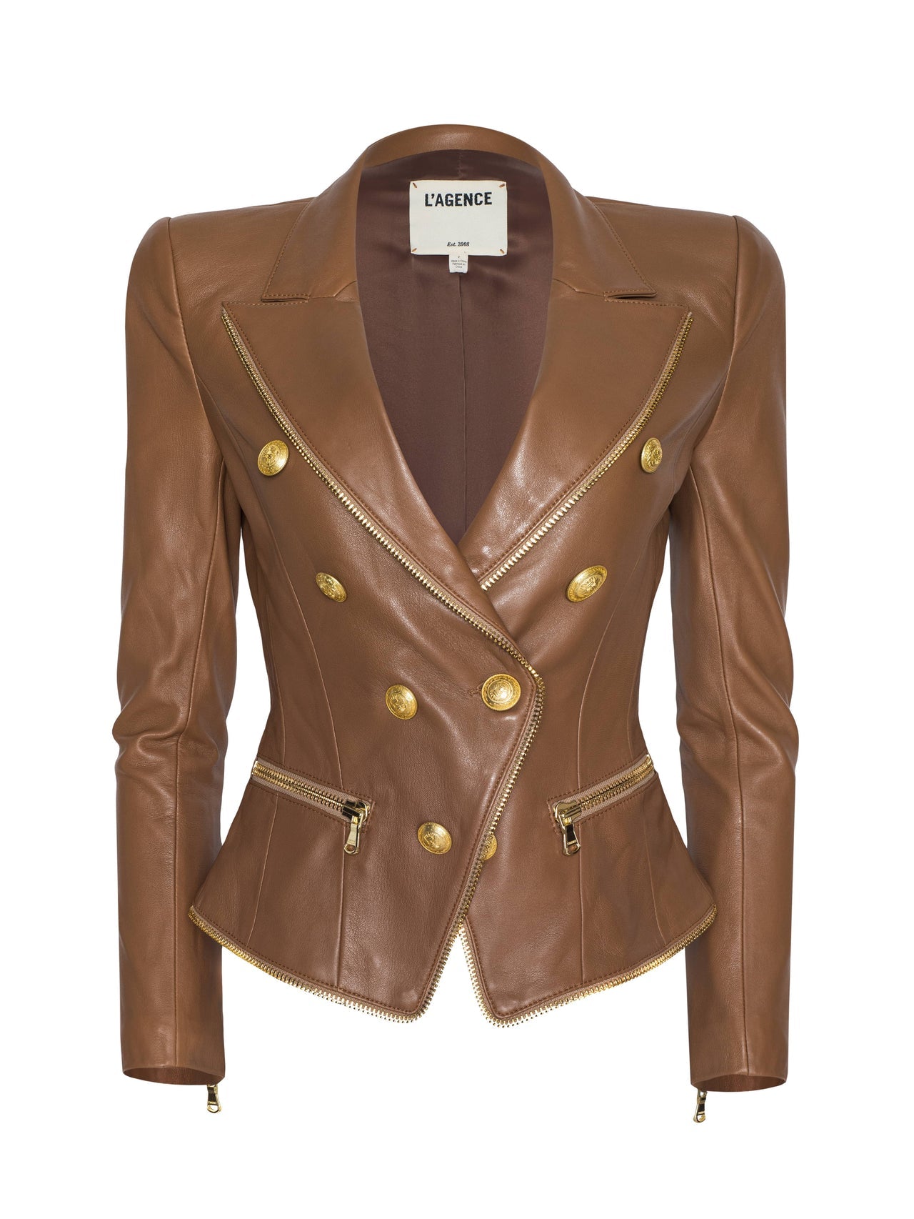Ottilie Leather Blazer in Soft Cognac | L'AGENCE Women