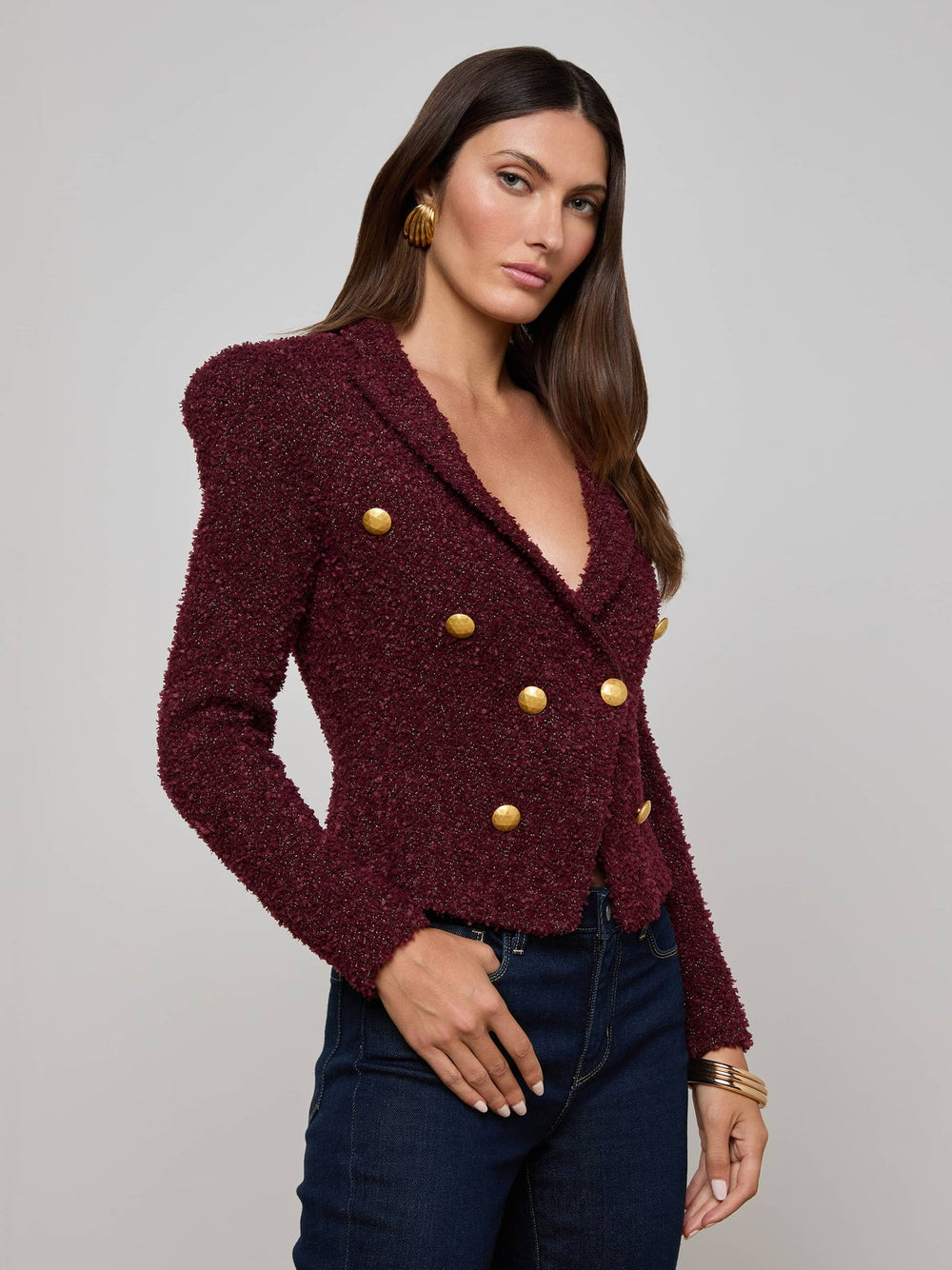 Bethany Knit Blazer in Dark Syrah/Gold | L'AGENCE sale