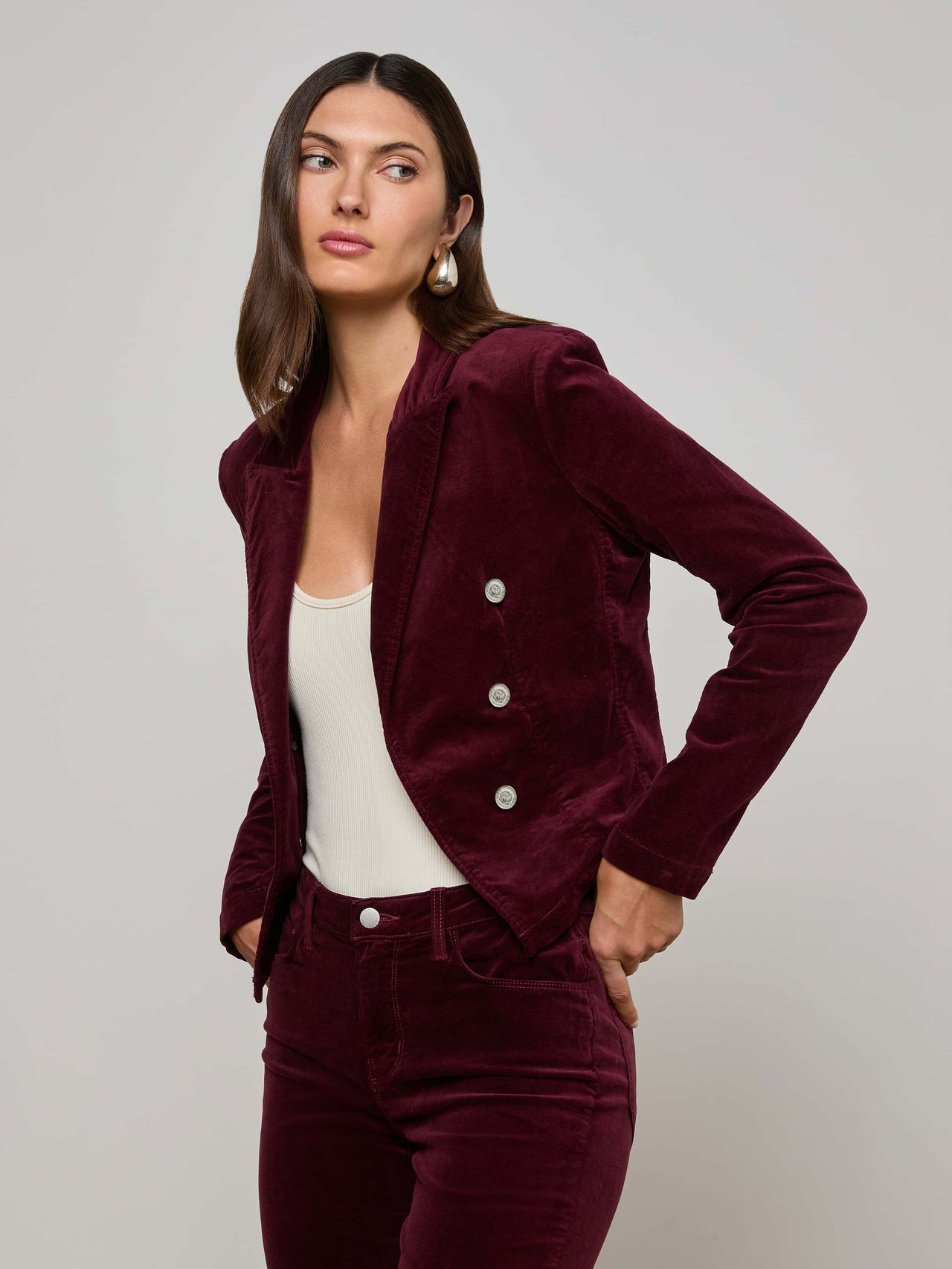 Wayne Velvet Blazer in Dark Port | L'AGENCE sale