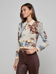 Osiris Jacquard Cardigan in Tan Multi Western Toile | L'AGENCE for sale