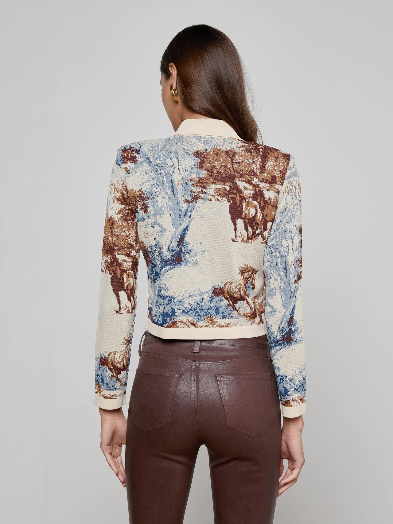 Osiris Jacquard Cardigan in Tan Multi Western Toile | L'AGENCE for sale