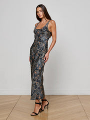 Akiya Satin Maxi Dress in Midnight Multi Etched Paisley | L'AGENCE near me