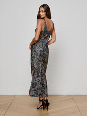 Akiya Satin Maxi Dress in Midnight Multi Etched Paisley | L'AGENCE near me