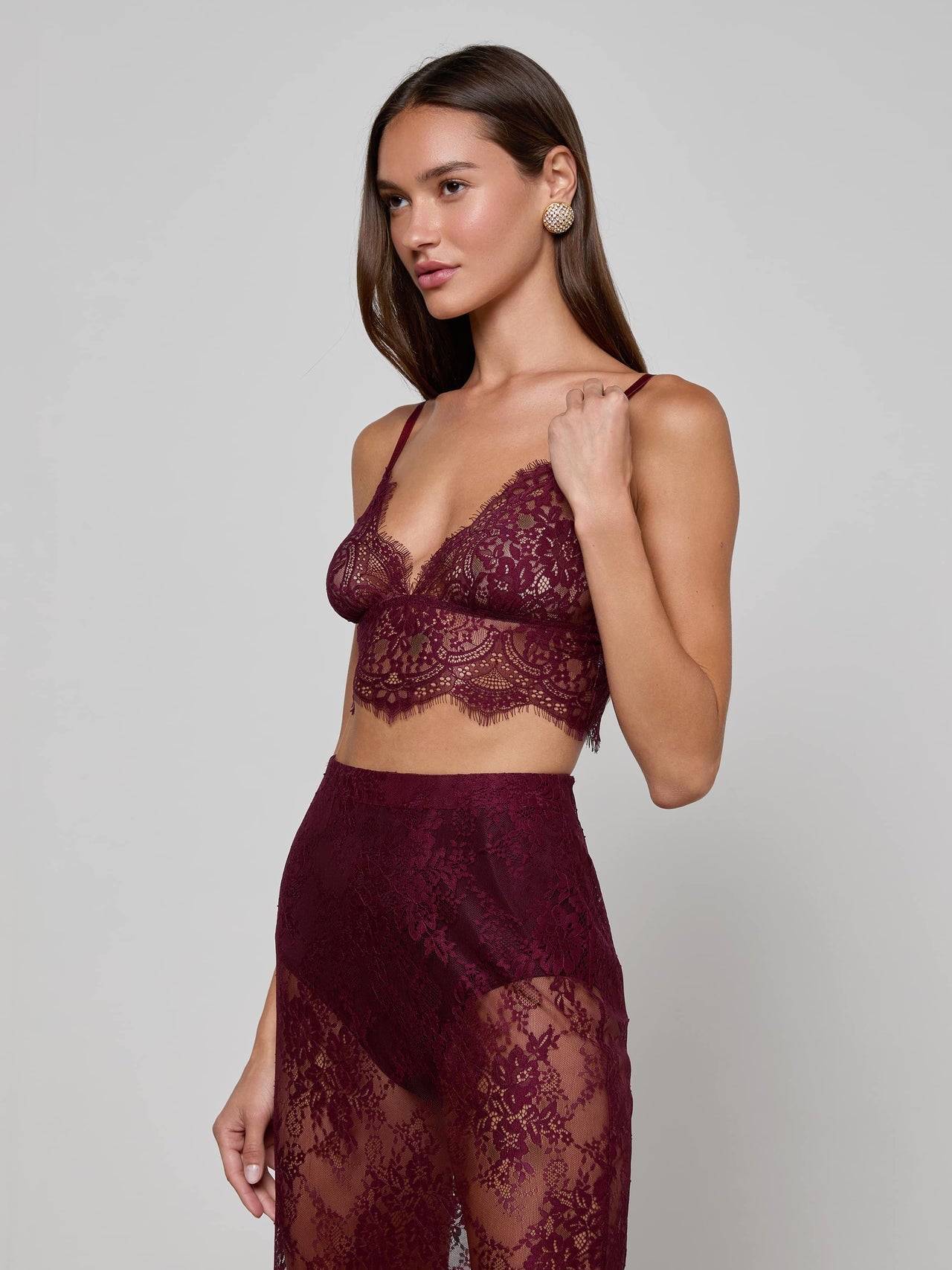 Aislin Lace Bralette in Dark Port | L'AGENCE Women