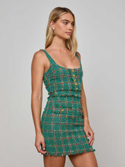 Valli Tweed Mini Dress in Green Windowpane Tweed | L'AGENCE for sale