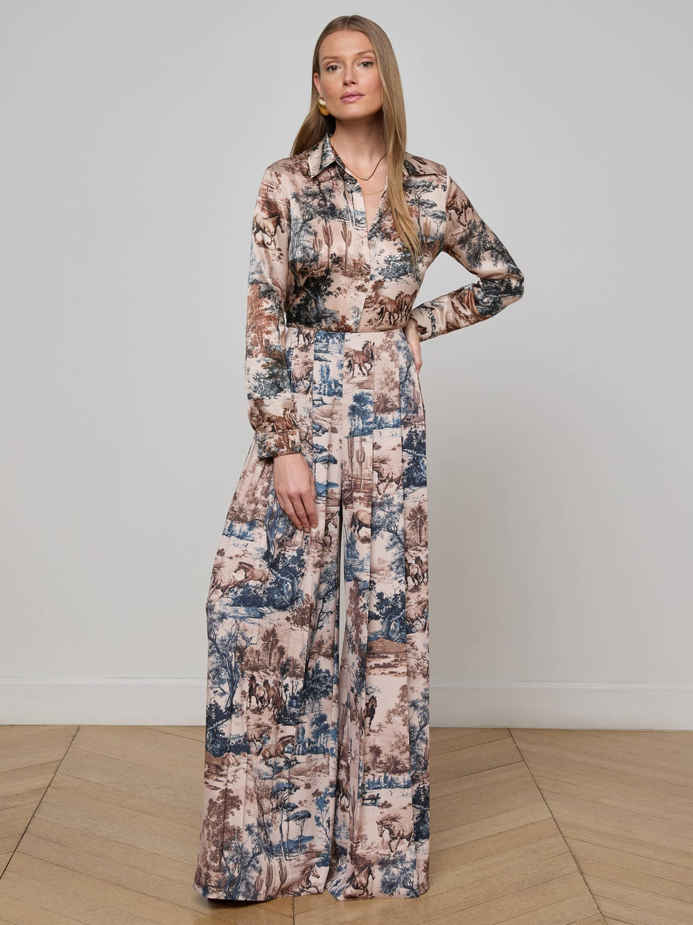 Tyler Silk Blouse in Tan Multi Western Toile | L'AGENCE US