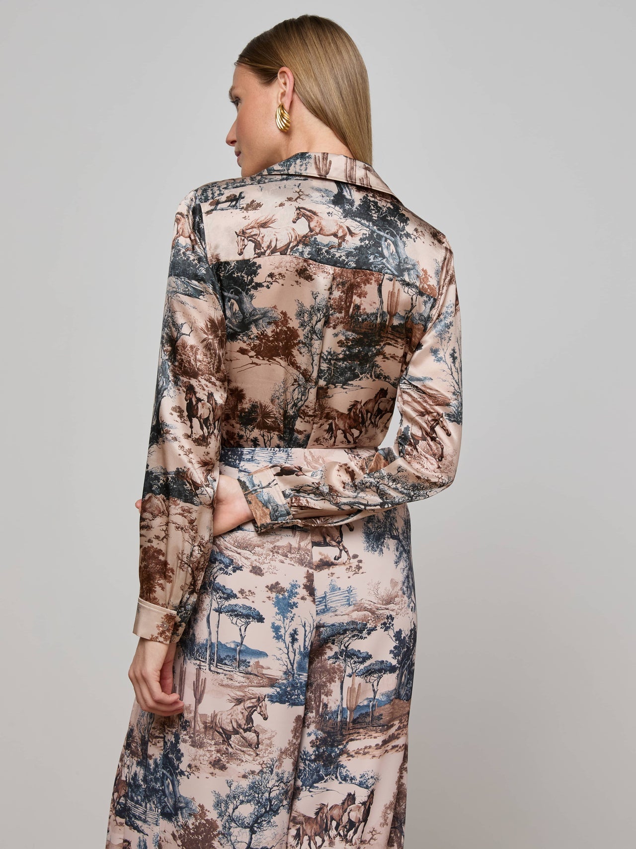 Tyler Silk Blouse in Tan Multi Western Toile | L'AGENCE US