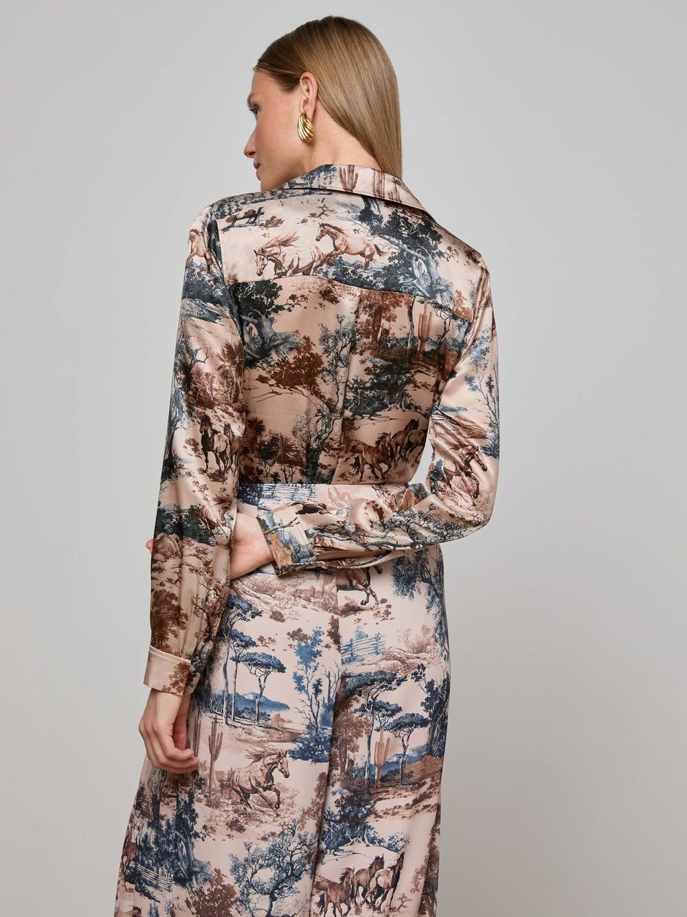 Tyler Silk Blouse in Tan Multi Western Toile | L'AGENCE US
