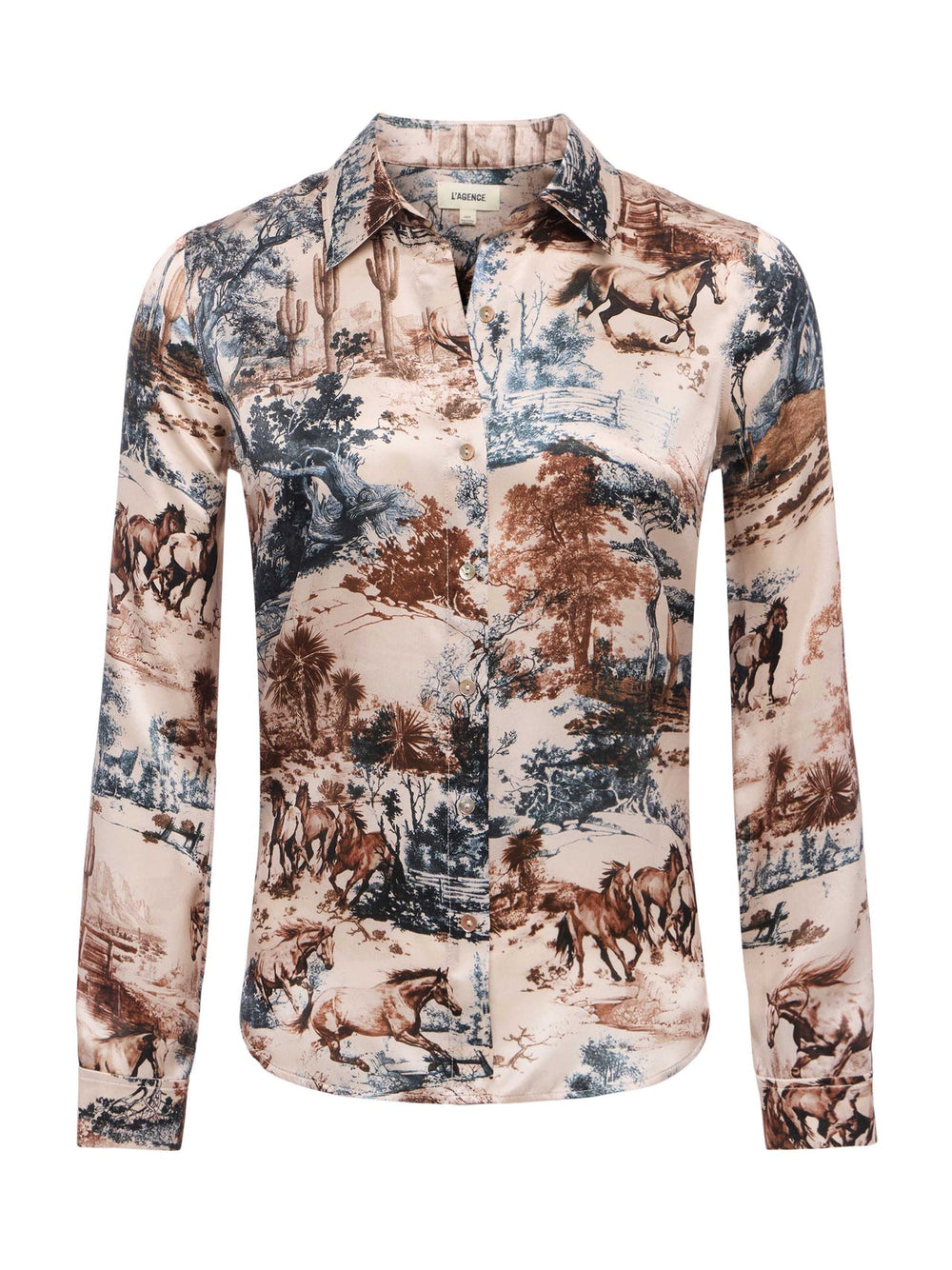 Tyler Silk Blouse in Tan Multi Western Toile | L'AGENCE US