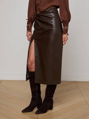 Lilou Vegan Leather Skirt in Coffee Bean | L'AGENCE for sale