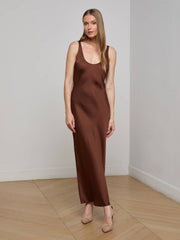 Akiya Satin Maxi Dress in Hot Fudge | L'AGENCE for sale