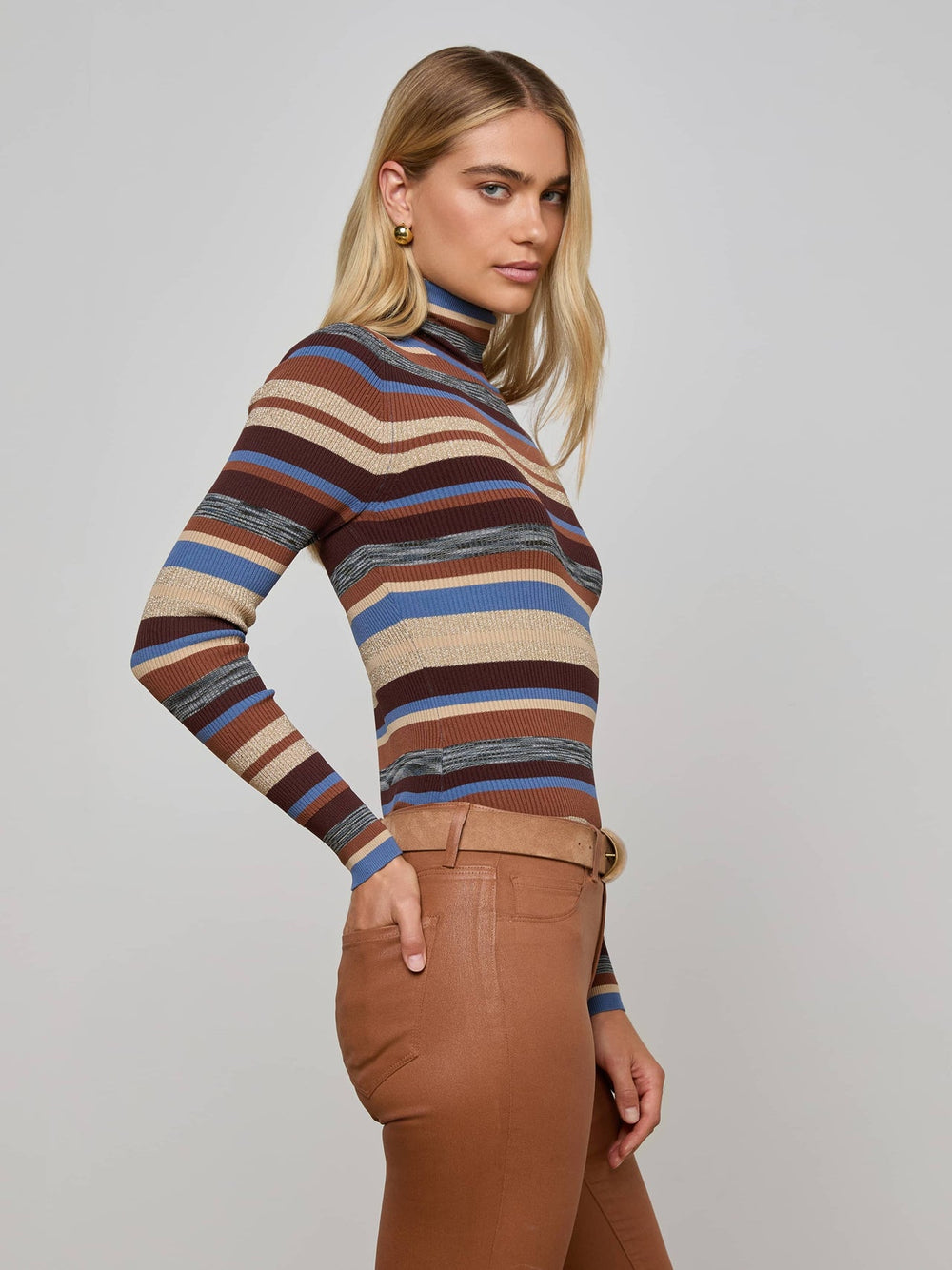 Olene Turtleneck in Stone Blue/Brown Multi | L'AGENCE Women
