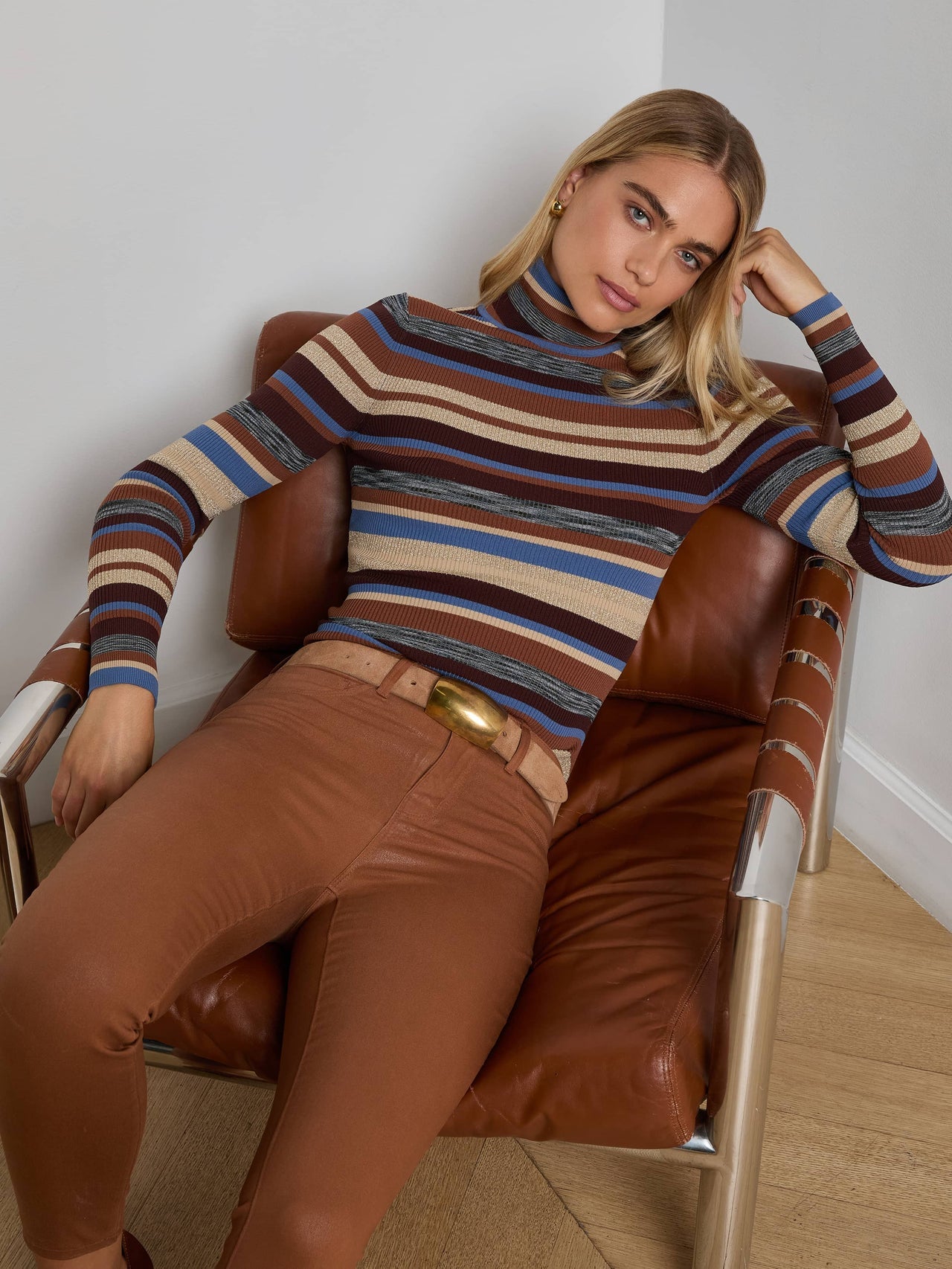 Olene Turtleneck in Stone Blue/Brown Multi | L'AGENCE Women