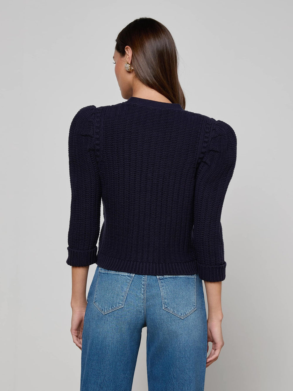 Delli Cropped Cardigan in Midnight | L'AGENCE US