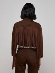 Koda Fringe Jean Jacket in Brown | L'AGENCE discount