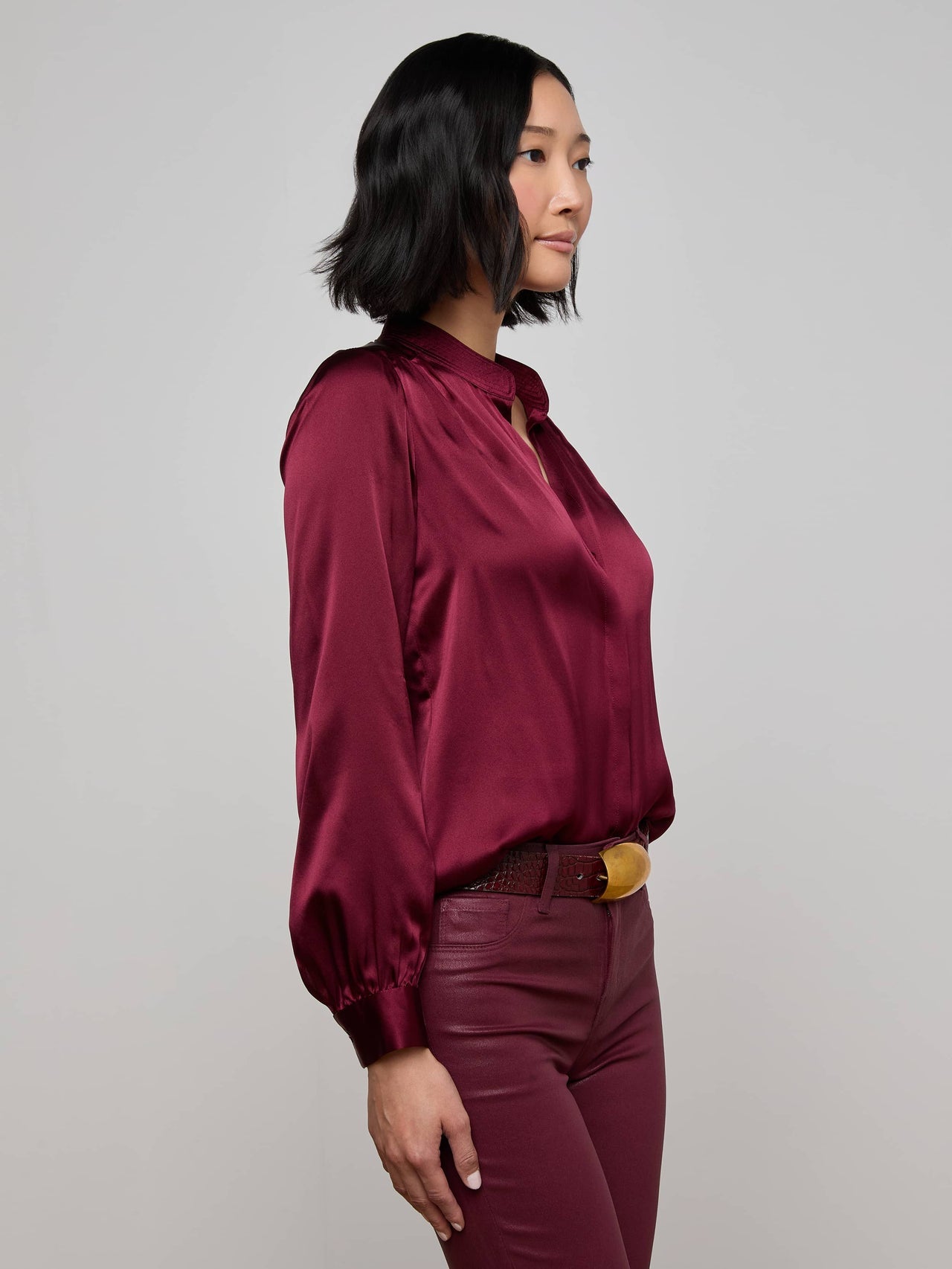 Bianca Silk Blouse in Dark Port | L'AGENCE discount