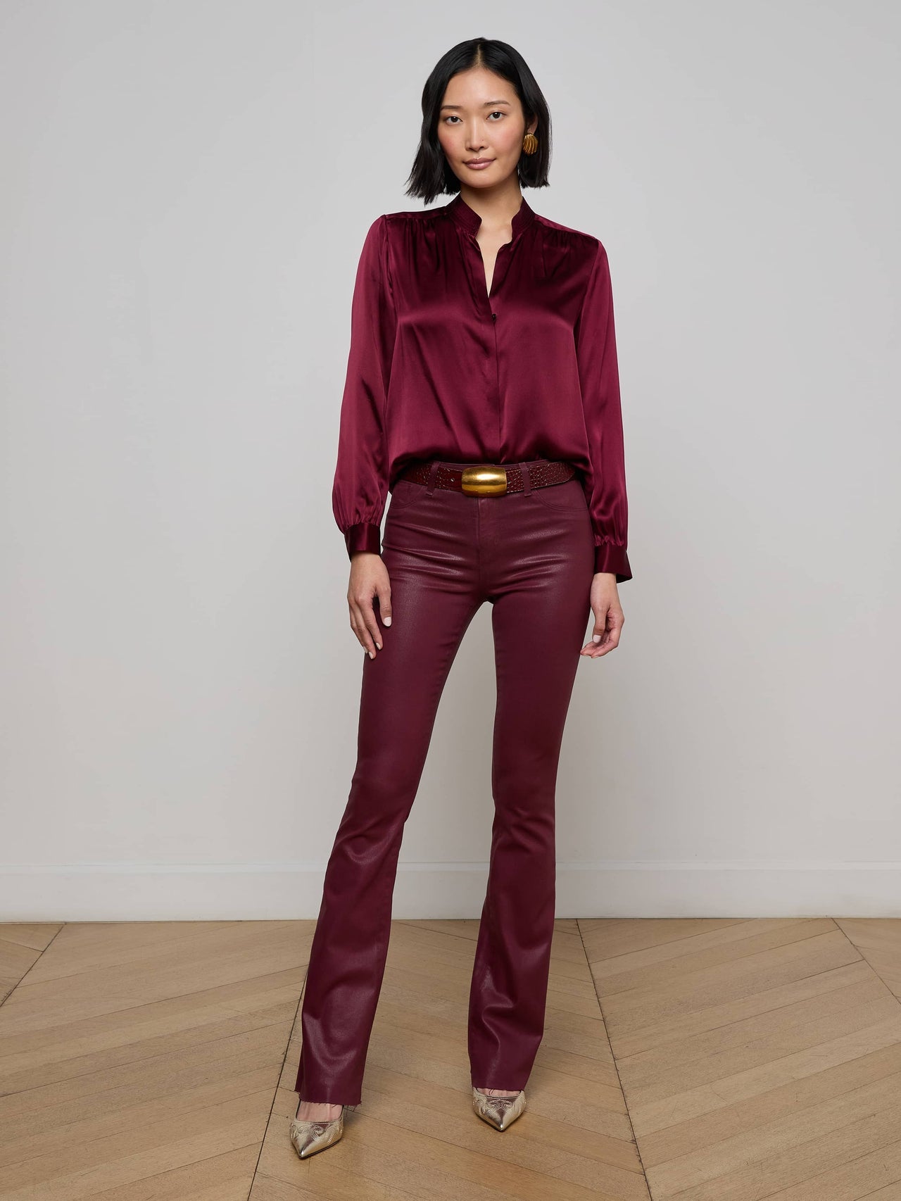 Bianca Silk Blouse in Dark Port | L'AGENCE discount