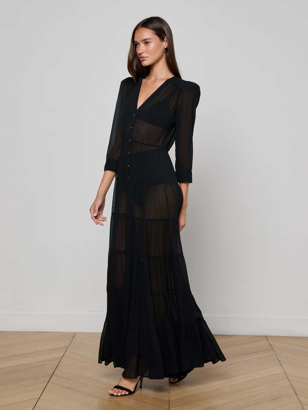 Seraphina Tiered Maxi Dress in Black | L'AGENCE US