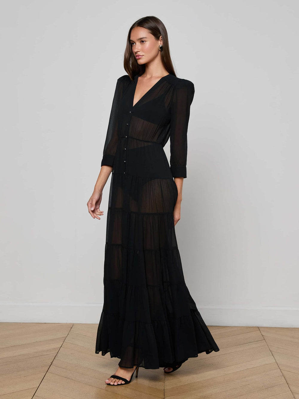 Seraphina Tiered Maxi Dress in Black | L'AGENCE US