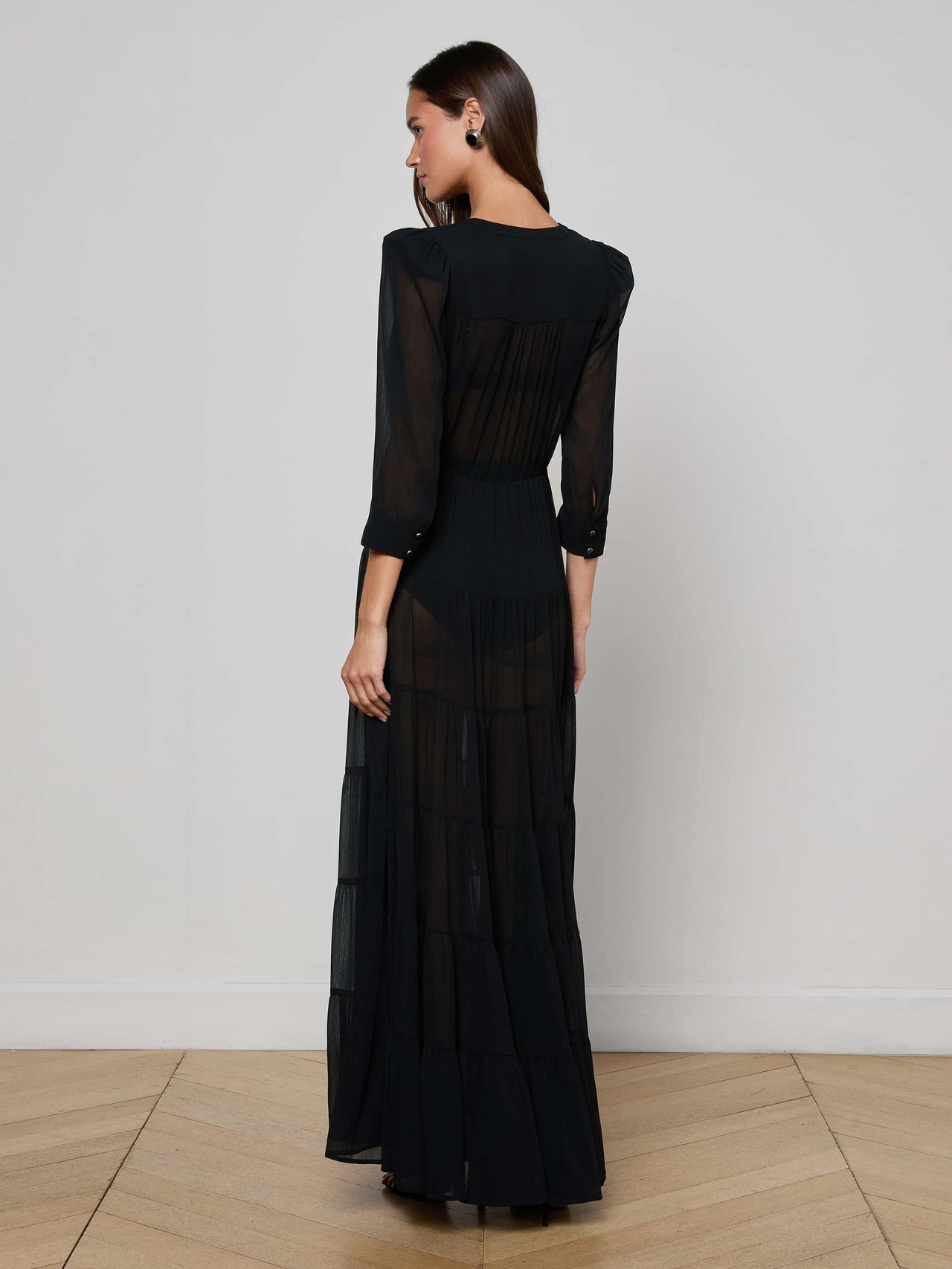 Seraphina Tiered Maxi Dress in Black | L'AGENCE US
