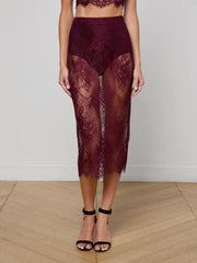 Makena Lace Pencil Skirt in Dark Port | L'AGENCE for sale