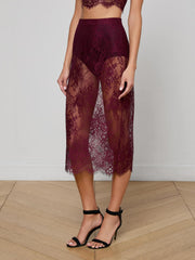 Makena Lace Pencil Skirt in Dark Port | L'AGENCE for sale