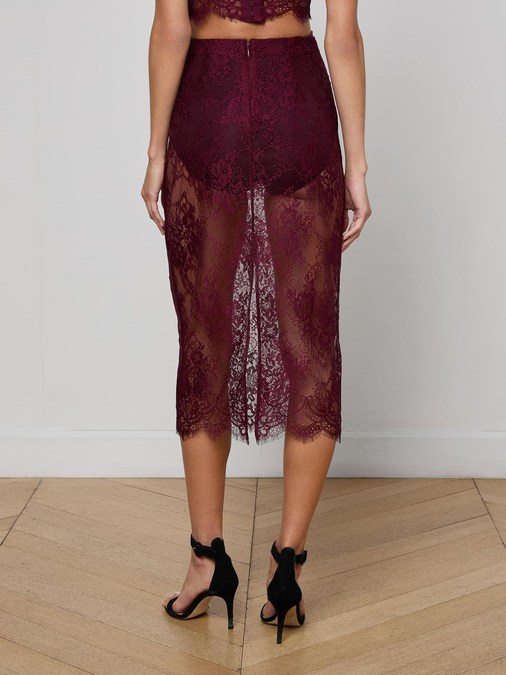 Makena Lace Pencil Skirt in Dark Port | L'AGENCE for sale