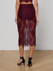 Makena Lace Pencil Skirt in Dark Port | L'AGENCE for sale