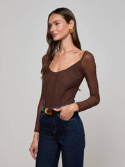 Gwendolyn Mesh Bodysuit in Chocolate | L'AGENCE US