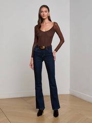 Gwendolyn Mesh Bodysuit in Chocolate | L'AGENCE US