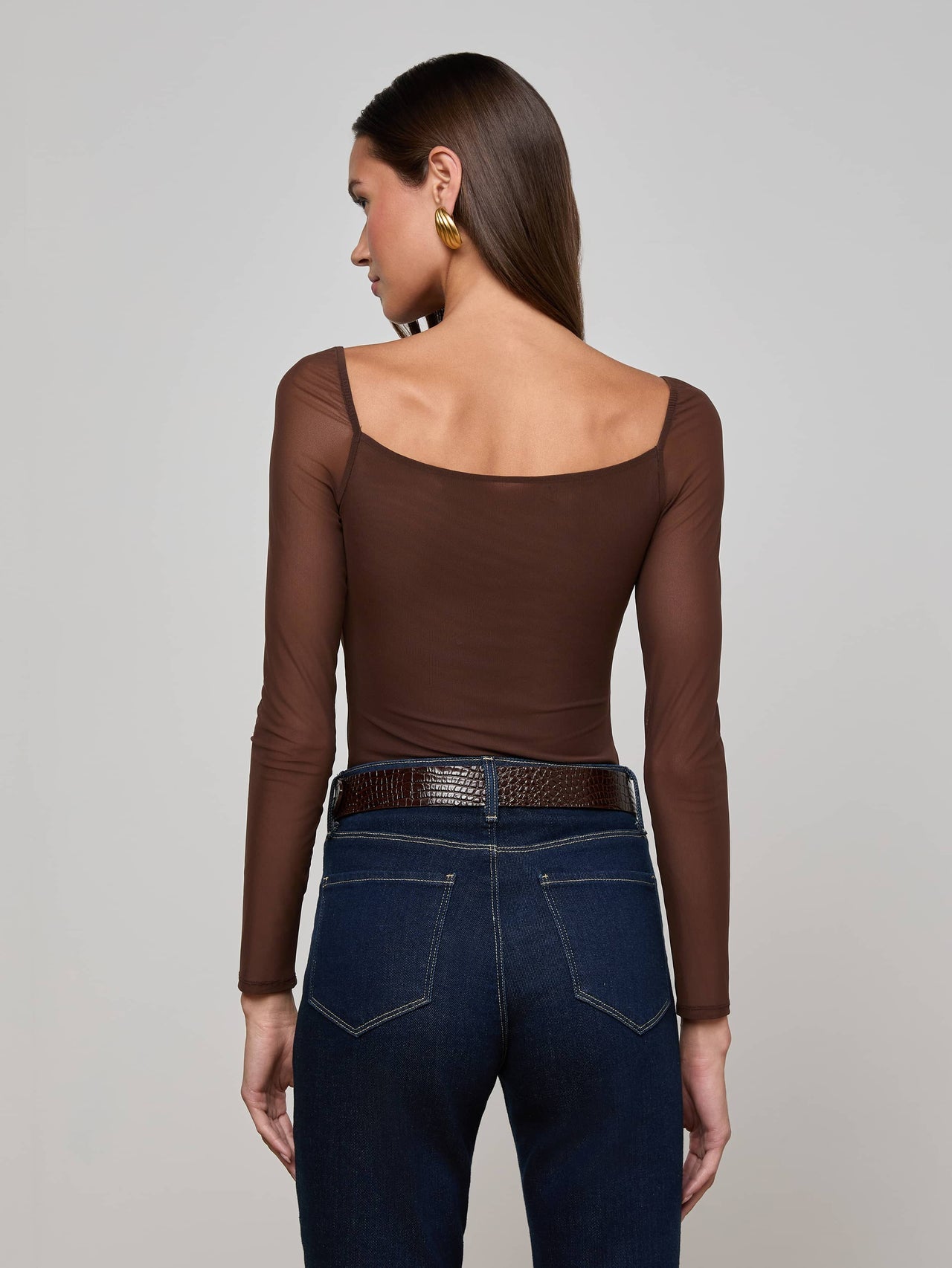 Gwendolyn Mesh Bodysuit in Chocolate | L'AGENCE US