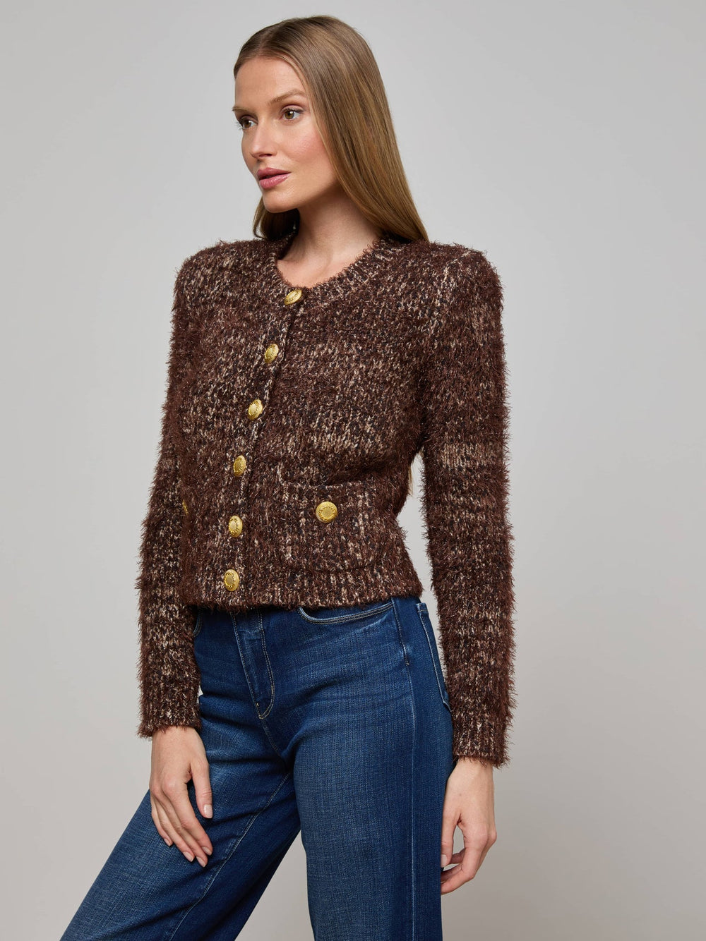 Una Knit Cardigan in Chocolate Multi | L'AGENCE Women