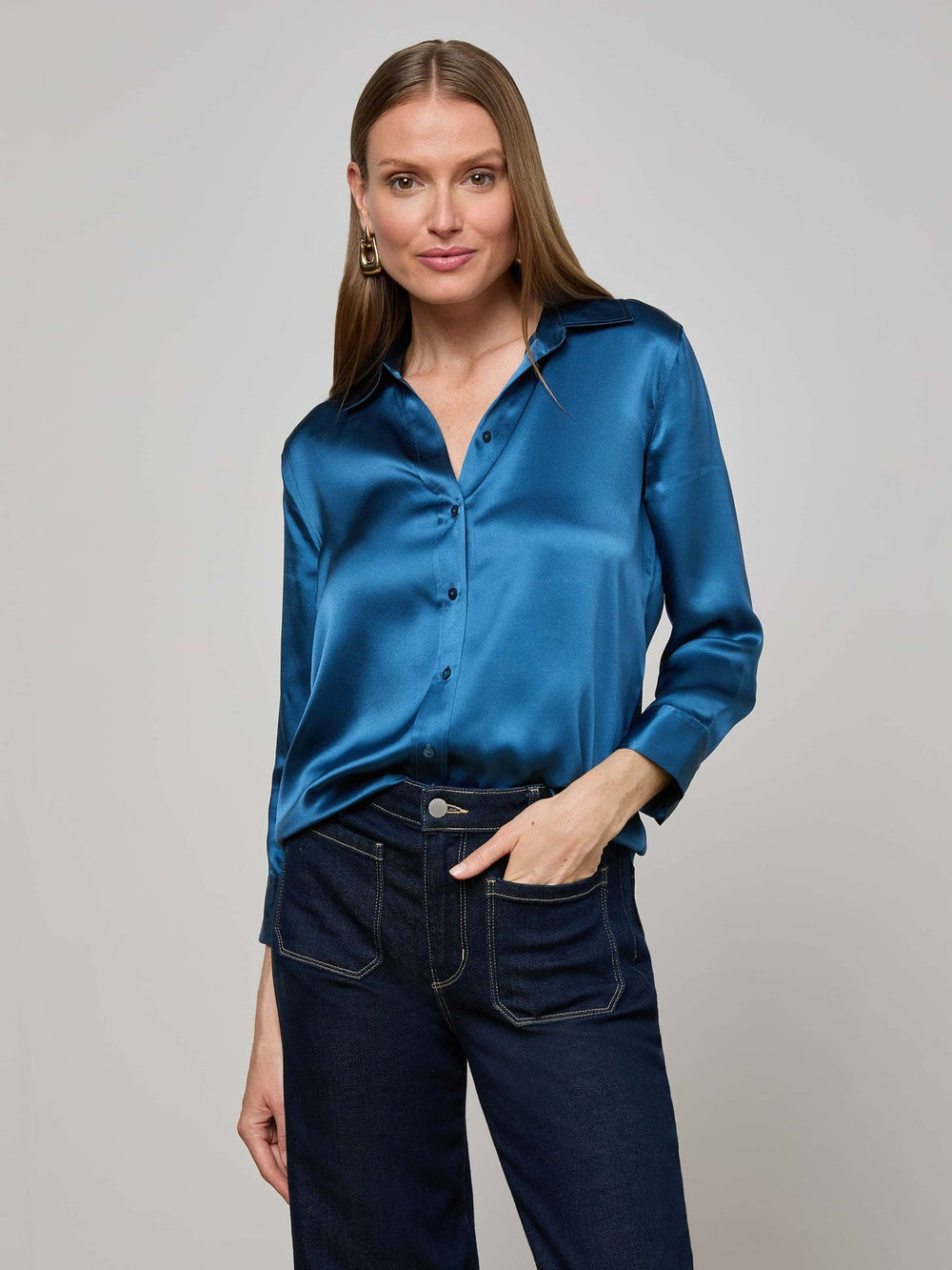 Dani Silk Blouse in Stone Blue | L'AGENCE sale
