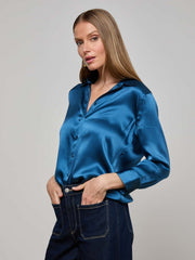 Dani Silk Blouse in Stone Blue | L'AGENCE sale