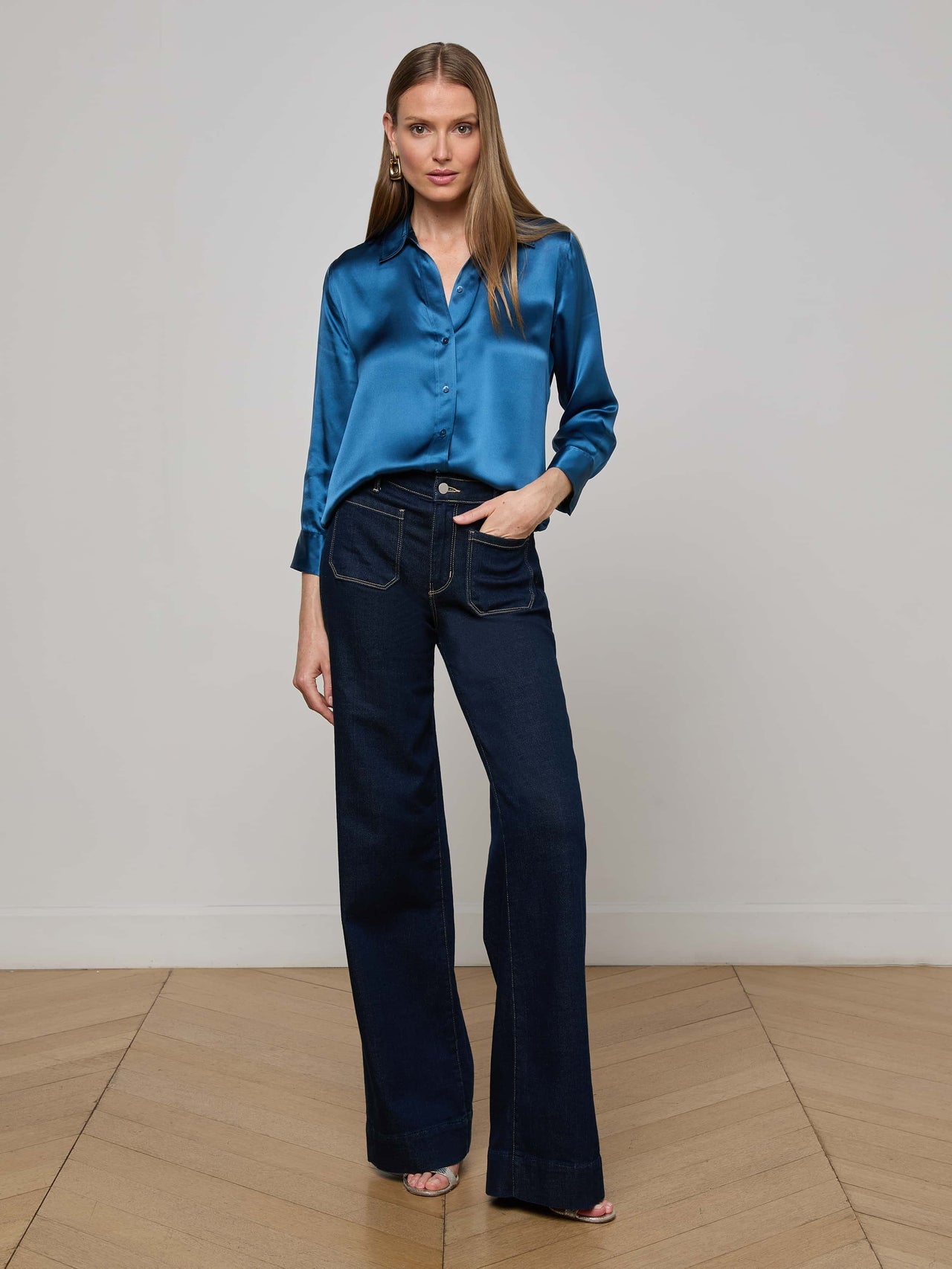 Dani Silk Blouse in Stone Blue | L'AGENCE sale