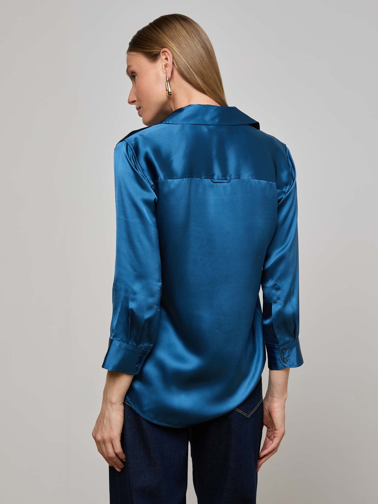 Dani Silk Blouse in Stone Blue | L'AGENCE sale
