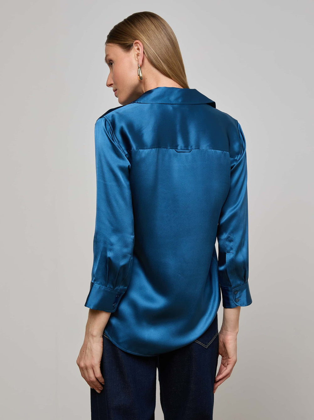 Dani Silk Blouse in Stone Blue | L'AGENCE sale