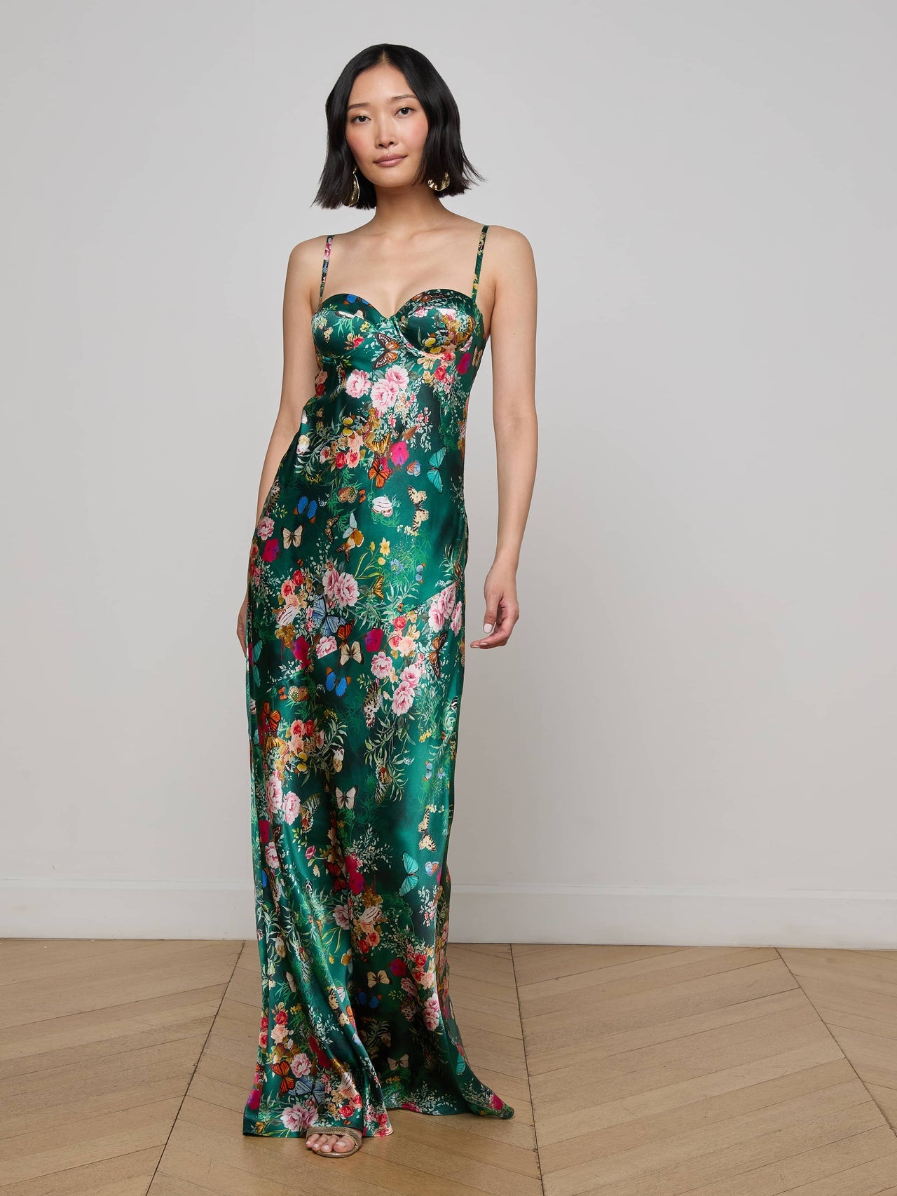 Sayla Silk Gown in Bottle Green Multi Charonda Butterfly | L'AGENCE sale